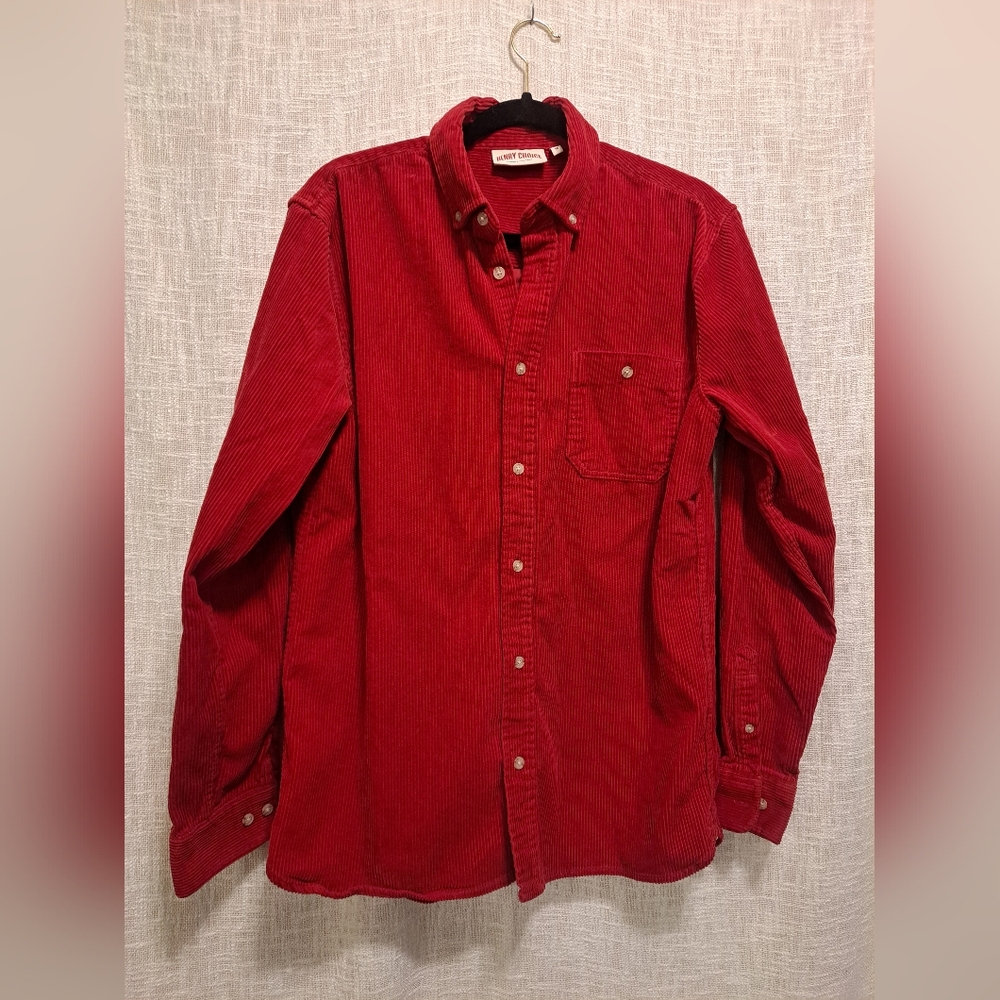 Henry Choice Mens Red Corduroy Button Down Long Sleeve Shirt size Medium